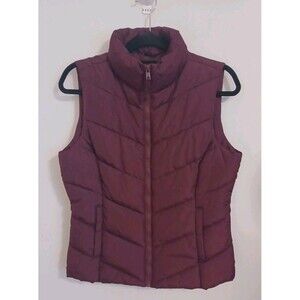Aeropostale Quilt Puffer Vest Womens Medium Burgundy Red Full Zip Mock Neck